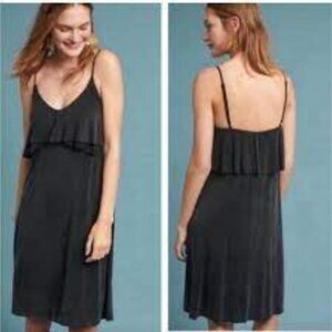 Anthropologie ERI + ALI Black Ruffle Top Dress | Cupro Blend | Size Med